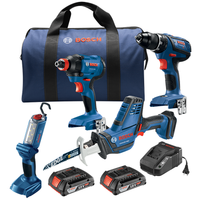 18V 4-Tool Combo Kit with Compact Tough 1/2 In. Drill/Driver, 1/4 In. and 1/2 In. Two-in-One Bit/Socket Impact Driver, Compact Reciprocating Saw and LED Worklight-GXL18V-496B22-Kit