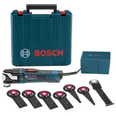 Bosch GOP55-36 multi-tool kit with blades, two cases, and "BOSCH" logo.