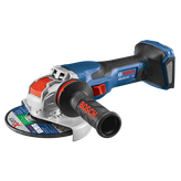 Bosch GWX18V-13C angle grinder, with BOSCH in red on the handle, and an X-LOCK grinding disc.
