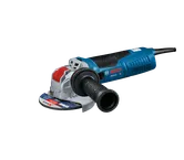 Bosch GWX13-60 angle grinder, with a black and red handle, and a blue body.