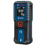 Bosch BLAZE laser measuring tool with "1/32", "98'05", 3/32" measurements.