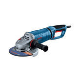 The Bosch GWS25-180PR 7 In. Large Angle Grinder in a product image dynamic view on a white background.