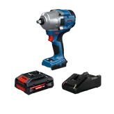 Dynamic Image of Bosch GDS18V-780B14X 18V Brushless ½ In. Mid-Torque Impact Wrench Kit on a white background.