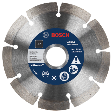 5 In. Segmented Rim V-Groove Diamond Blade for Hard Material
