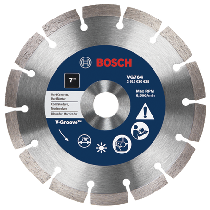 7 In. Segmented Rim V-Groove Diamond Blade for Hard Material