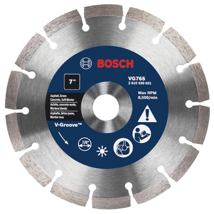 7 In. Segmented Rim V-Groove Diamond Blade for Soft Material