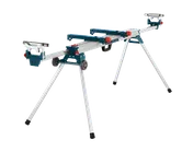 Bosch folding miter saw stand with wheels, and adjustable supports.
