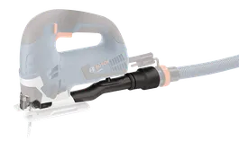 Bosch JS365 jigsaw connected to a hose for dust collection.