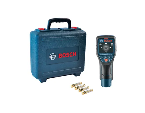 Bosch Professional D-tect 120, case, and 4 GP batteries.