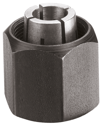 A metal collet nut with an inner collet part.