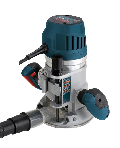 Bosch router motor MRF01, with warning labels, visible text includes: A WARNING, A ADVERTENCIA, A AVERTISSEMENT.