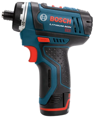 BOSCH Lithium-Ion 12V drill. Red and black with blue accents.