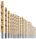 Bosch set of multiple gold-colored drill bits.