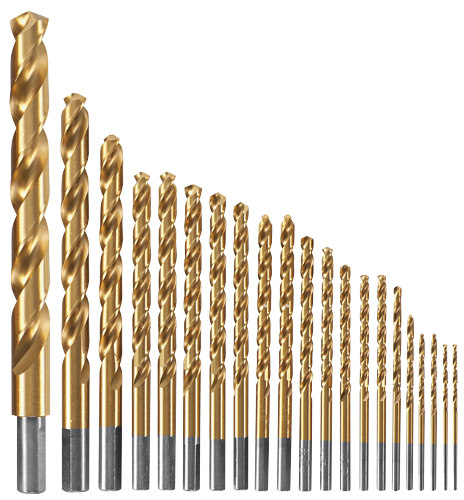 Bosch set of multiple gold-colored drill bits.