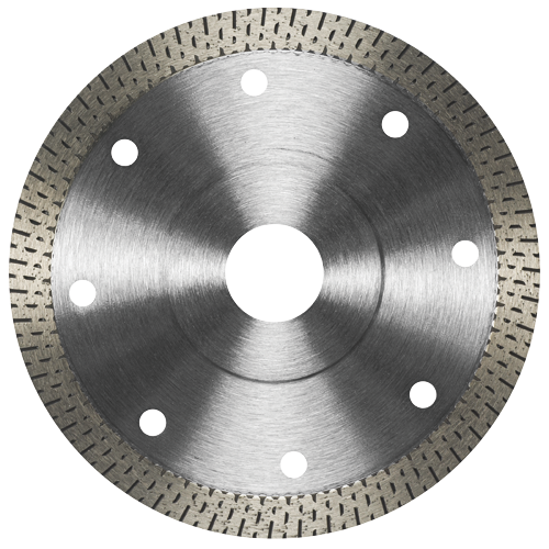 Bosch circular saw blade with center and peripheral holes.