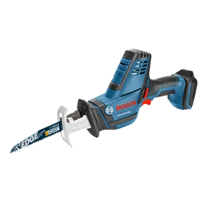Bosch GSA18V-083 saw with "EDGE" blade and "Demolition Wood/Nails" detail.
