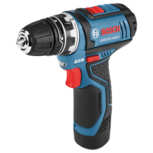 Bosch GSR12V-140FC cordless drill, with red trigger and controls.