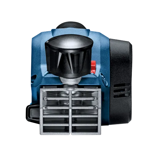 Bosch tool with a black dial, red button, and gray vents.