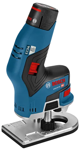 BOSCH GKF12V-25 HD, blue and black cordless router.
