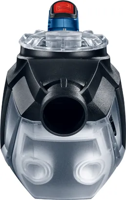 Black and transparent container with a blue and red top.