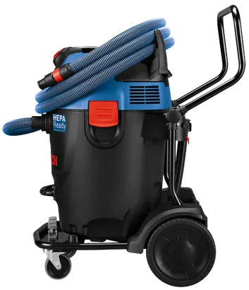Bosch HEPA Ready vacuum cleaner, with black and blue accents.