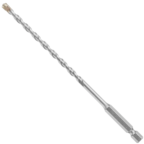 A metal drill bit on a white background.