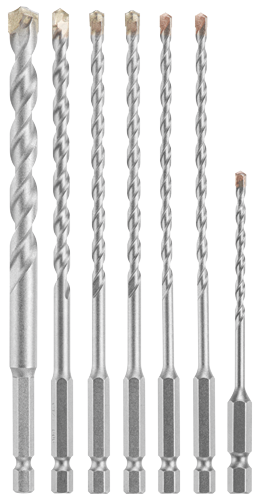 Bosch drill bits with spiral flutes and angled tips.