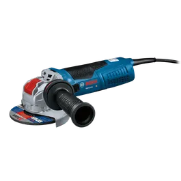 Bosch GWX13-50 HD angle grinder with black handle, black cord and X-LOCK grinding wheel.