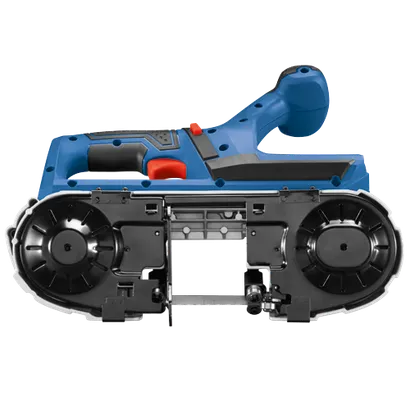 Bosch blue and black band saw with red buttons.