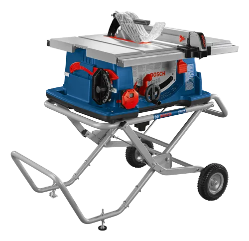 Bosch table saw, GTA47W Gravity Rise model, with a blade guard system.