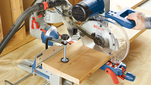 Bosch circular saw cutting wood.