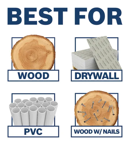 BEST FOR: WOOD, DRYWALL, PVC, WOOD W/ NAILS.