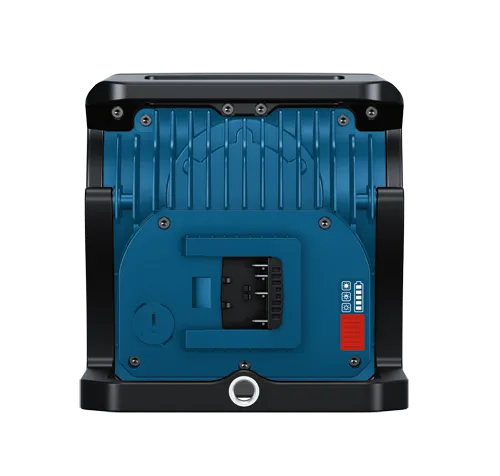 Bosch blue and black work light with battery level indicator.
