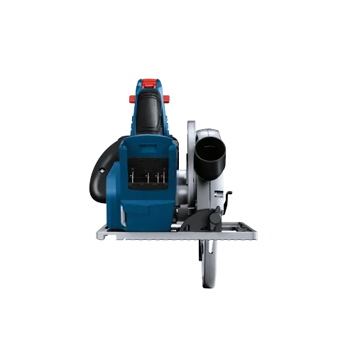 Bosch electric circular saw, blue and black with silver components.