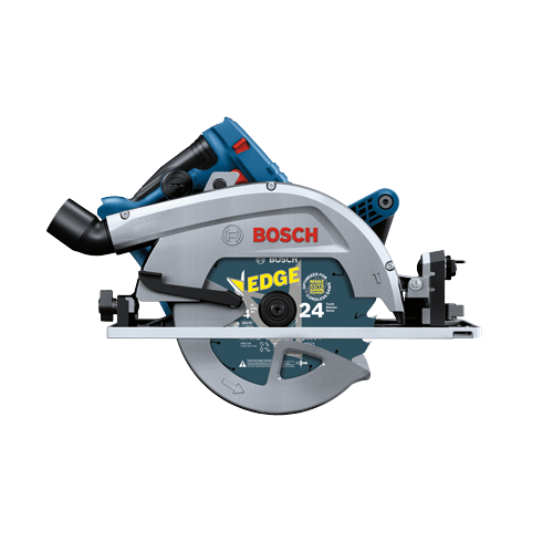 Bosch circular saw with "EDGE" blade, "OPTIMIZED FOR MORE CUTS", and "24" teeth.