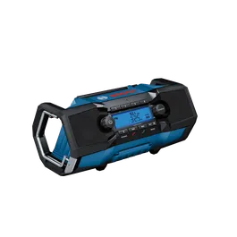 Bosch radio, with visible text: FM, 93.1 MHz, 3:25 PM, STEREO, PAIRING, TUNE, MENU, OK, SOURCE, AUX.