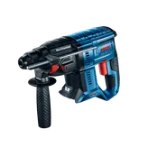 Bosch GBH18V-21 Boschhammer blue and black rotary hammer with a red handle.