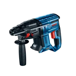Bosch GBH18V-21 Boschhammer blue and black rotary hammer with a red handle.