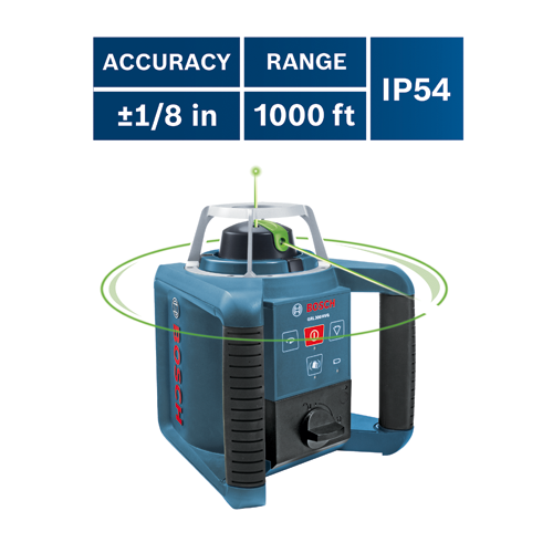Bosch GRL 300 HVG level, ±1/8 in accuracy, 1000 ft range, IP54.