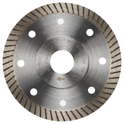 Bosch circular blade, with "115 x 22.23 mm", "max 80 m/s 12.300 rpm" markings.