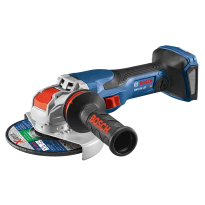 Bosch GWX18V-13C angle grinder, with BOSCH in red on the handle, and an X-LOCK grinding disc.