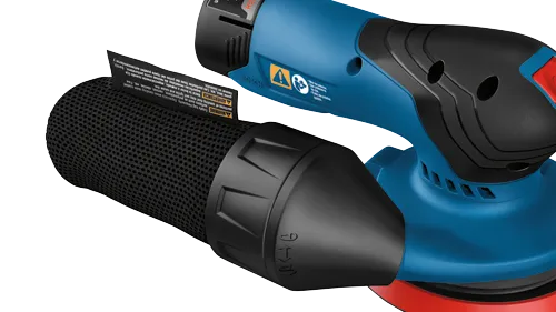 Bosch sander with "WARNING Empty bag surfaces...".