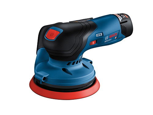 Bosch GEX12V-5 HD sander with on/off button, and speed dial.