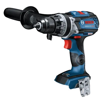 Bosch GSB18V-975C HD cordless drill with a side handle and model name GSB18V-975C HD.