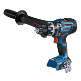 Bosch GSR18V-1330C HD Turbo brushless drill with a black handle attached.
