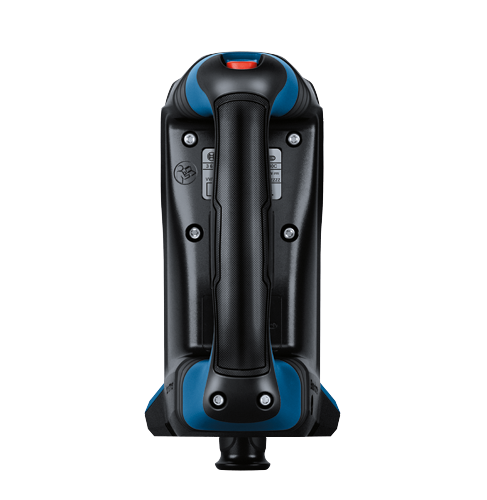 Bosch tool, black and blue, with orange button and visible text.