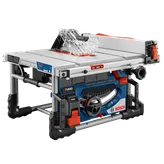 Bosch GTS18V-08 Biturbo brushless table saw, with blade, orange and red accents.