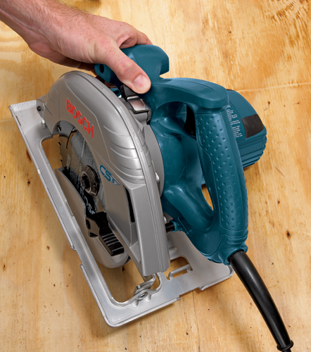 Bosch circular saw with red "BOSCH" text.