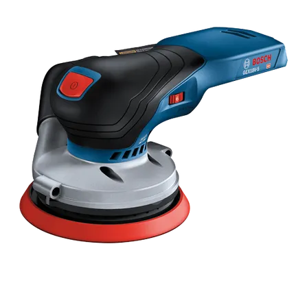Bosch GEX18V-5 HD sander, with controls, red and black accent colors.