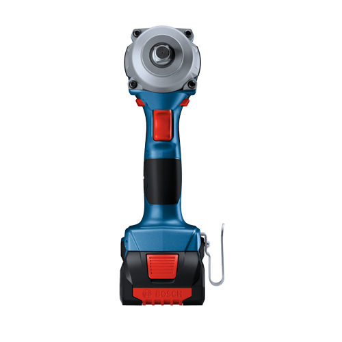 Bosch power tool with blue and black body and red accents, a silver top with black bolts, and a Bosch logo.